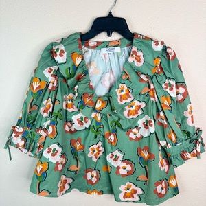 Crosby by Mollie Burch Floral Print V-Neck Blouse size xs